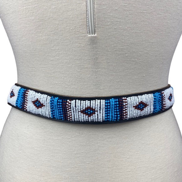 Aspiga Handcrafted Beaded Leather Boho 1.25” Belt - Picture 3 of 8